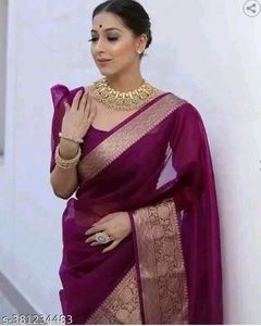 Elegant Orange Silk Saree with Golden Border