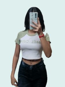 Cute Green & White Cropped Tee