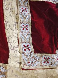 Elegant Red Velvet Saree with Embellishments