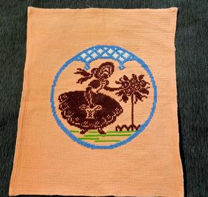 Vintage Cross-Stitch Folk Art Wall Hanging