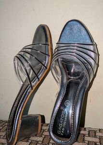 Silver Strappy Block Heels
