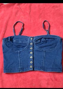 Denim Button-Up Crop Top