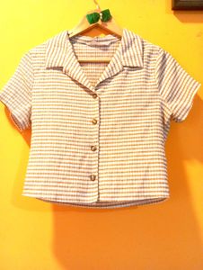 Striped Button-Up Cropped Top