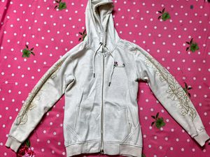 Floral Embroidered Zip-Up Hoodie