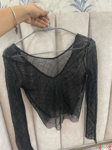 Bershka mesh embellished top