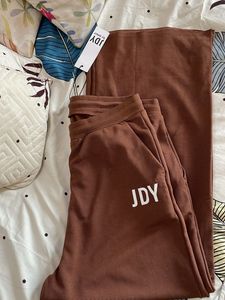 JDY Ribbed Brown Wide Leg Pants