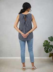 H&M Women Navy Blue Printed Tie-Up Top