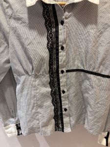 Chic Striped Lace Button-Up Top
