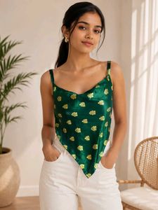 Elegant Green Floral Print Camisole Top