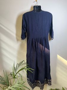 Elegant Embroidered Navy Blue Kurti