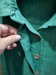 linen Green Sleeveless Collared Tunic Dress