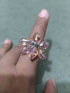 Charming Pink Crystal Flower Ring