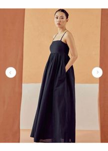 Elegant Black Maxi Dress with Pockets(color Barbie