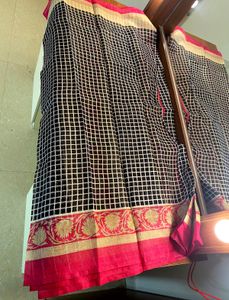 ❤️Black & White Grid Saree with Pink Border❤️