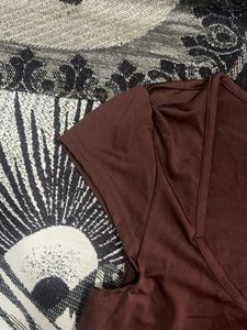 Brown V-Neck Cropped Top