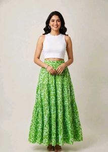 White Top & Green Skirt Set