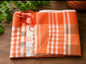 Vibrant Orange Checkered Saree