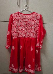 Chikankari Kurti &amp; White Palazzo Set