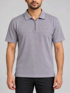 Men's Grey Zip Polo Shirt
