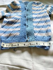 Hand-Knitted Baby Cardigan Blue Striped Sweater 💙