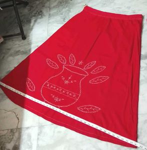 Vibrant Red Embroidered घेरेदार peticot