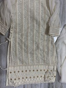 v neck embroidered sequinned kurti set