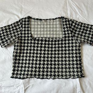 Houndstooth Print Square Neck Top