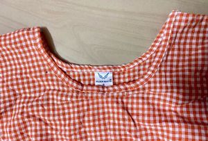 Orange Gingham Ruffle Dress