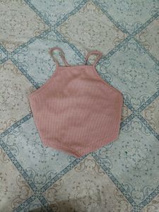 Pink Ribbed Halter Neck Crop Top