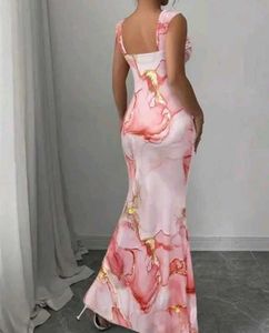 Elegant Pink Marble Print Maxi Dress