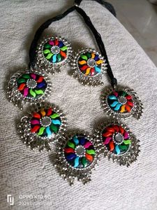 Colorful Floral Necklace &amp; Earrings Set