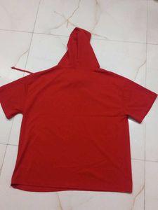 Men's Orange Athletic T-Shirt and half sleeve hood