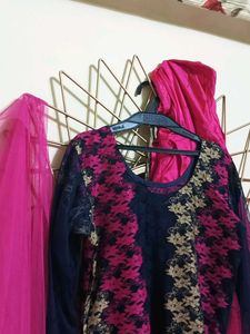 Pink &amp; Navy Floral Salwar Kameez