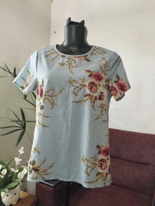 Light Blue Floral Print Top