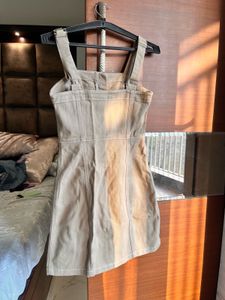 Khaki Zip Front Mini Dress
