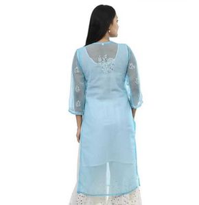 Sky Blue Embroidered Chikankari Kurta