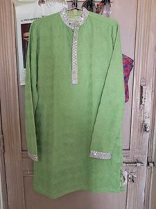 Men's Green Embroidered Kurta