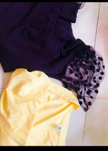 Elegant Yellow Ruched Midi Dress &amp; Purple dres