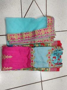 Pink &amp; Blue Embroidered Kurta Set