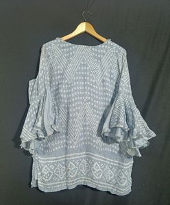 Grey and White Printed Shirt Kurti (Women)