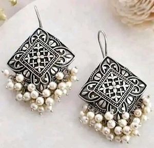 Oxidised Silver Dangle Earrings with Pearls