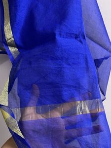 Royal Blue Sheer Dupatta with Gold Border