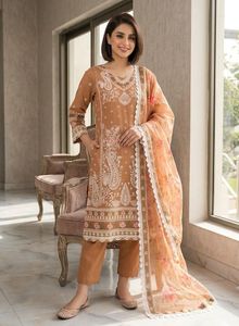 woman cotton Embroidered Kurta Set with orgenza