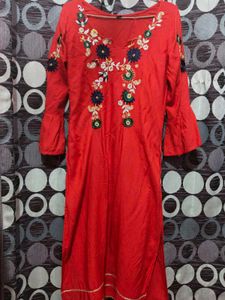 unused Red Embroidered Kurta
