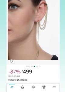 Comboo Of Gold Drop Leaf Tassel Ear Cuffs &amp; Studs