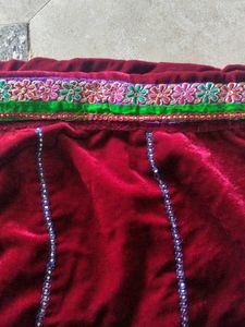 Maroon Velvet Skirt with Embroidery