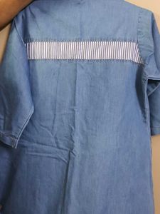 plusS Denim shirt dress with striped accents