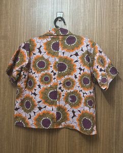 Retro Floral Print Button-Up Shirt