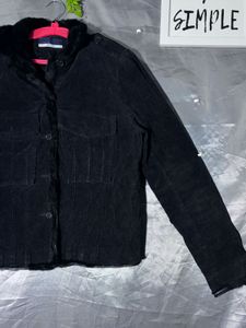 Black Corduroy Jacket with Fur Trim