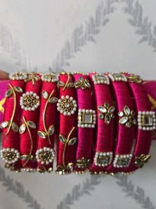 Silk Thread Bangles - Pink & Red
